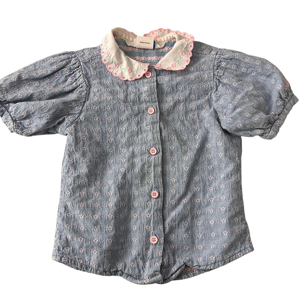 OshKosh B'gosh Vintage Top Shirt Peter Pan Collared Button Front Girls Size 4